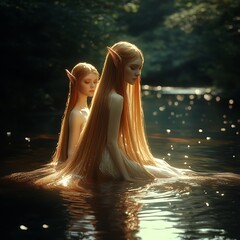 Wall Mural - there are two women with long hair sitting in the water