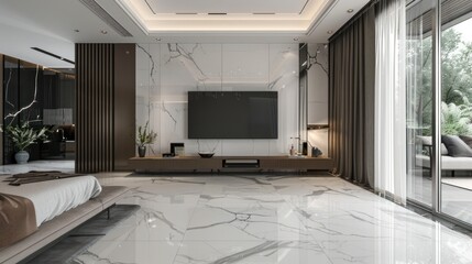 Canvas Print - Modern Luxury Bedroom Interior Design with Marble Floor and Wall