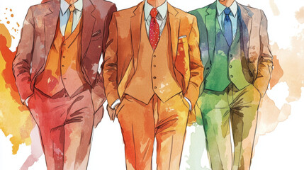 Suits Watercolor Illustration.