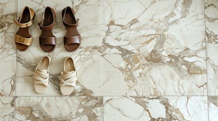 Sticker - Four Pairs of Sandals on Marble Floor