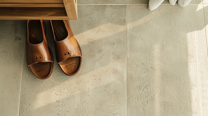 Sticker - Leather Sandals on a Tile Floor