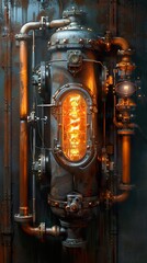 Wall Mural - Steampunk Industrial Machine with Glowing Light