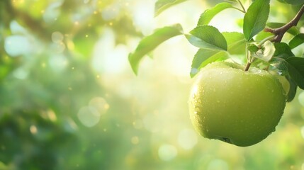 Green Apple on Tree Branch