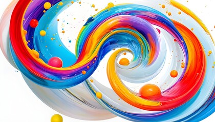 Wall Mural - Vibrant abstract swirls and spheres of color on a crisp white backdrop, embodying modern design and playful energy