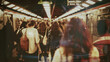 © elenarostunova - Film simulation, people walking in the subway or at a train station, large crowd on the platform, shot from behind.