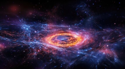 Wall Mural - A mesmerizing cosmic nebula with vibrant hues of blue, pink, and orange, swirling with celestial energy and creating a breathtaking display of galacti