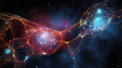 Wall Mural - A cosmic web of glowing gas and dust, illuminated by distant stars, creates a stunning display of celestial beauty.