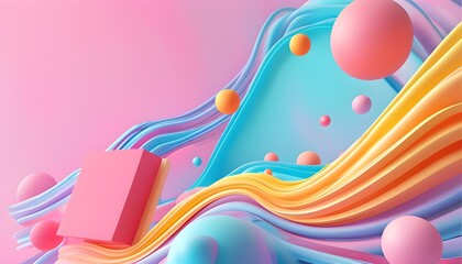 Wall Mural - Vibrant Abstract Waves and Spheres with Pink Rectangular Text Space