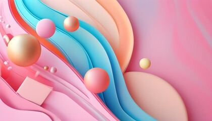 Wall Mural - Vibrant Abstract Waves and Spheres with Pink Rectangular Text Space