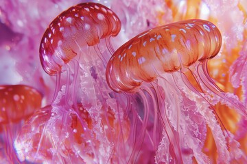 Wall Mural - Vibrant jellyfish with tentacles suspended underwater