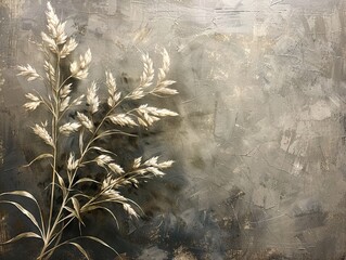 Golden Grass Abstract Painting - Minimalist Botanical Art