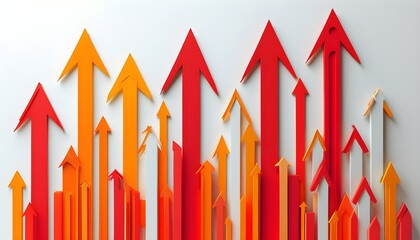 Wall Mural - Dynamic Abstract Design Featuring Upward-Pointing Arrows in Vibrant Red and Orange, Representing Growth, Success, and Progress