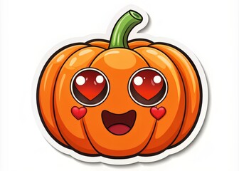 pumpkin heart eyes halloween decoration illustration sticker gift wrapping isolated white background cute character excited party love explosion