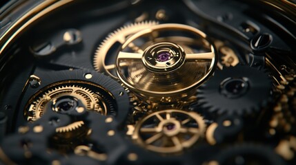 Close-up of a complex watch mechanism with intricate gears