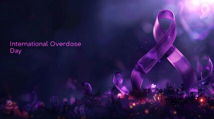 Overdose awareness and cancer banner with purple ribbon 