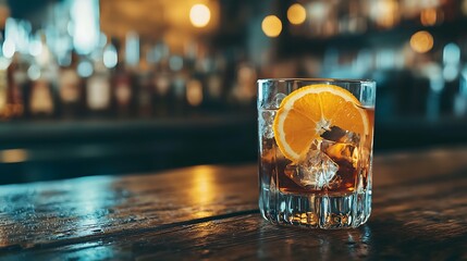 Wall Mural - there is a glass of alcohol with a slice of orange on the side