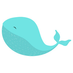 Turquoise whale vector illustration isolated on white background