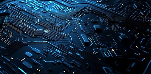 Modern illustrations of a horizontal layout showcase with hexagon optic networks and grid line circuit decoration. Future technology and innovation concepts.