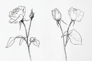 Wall Mural - Line drawing of a rose flower concept, a beautiful flower for a love greeting. It is a modern illustration.