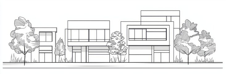 Modern illustration of an isolated minimal home architecture property with a single continuous line drawing.