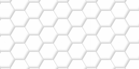 Wall Mural - Vector abstract 3d white hexagon realistic mesh cell honeycomb texture. geometric white grid emboss hexagonal background. luxury emboss honeycomb white pattern shadow polygonal square web connection.