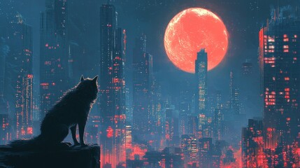 Cybernetic Werewolf in AI Halloween City - Tradition Meets Innovation