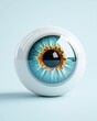 © Vee - A close-up view of a realistic blue eyeball with intricate details, showcasing vibrant colors and textures against a soft background.