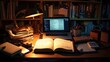 © irma - Laptop on a Desk with Books and a Lamp