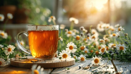 chamomile herbal tea with fresh flowers