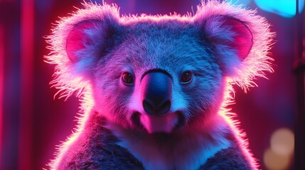 Wall Mural - In-Depth neon light Photograph of a Koala with Realistic Colors and Sharp Focus on Features