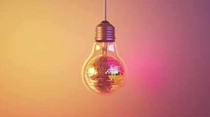 Wall Mural - Light bulb with disco ball interior on gradient background