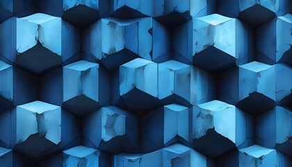 Wall Mural - Interlocking Blue Hexagons Pattern on Dark Blue Canvas