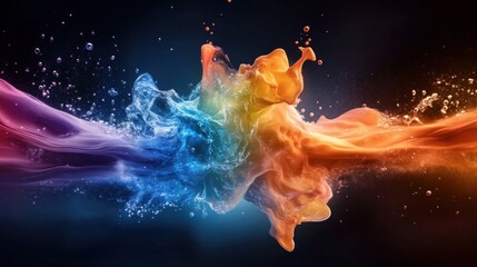 Bright color explosion, high-speed motion, fluid dynamics