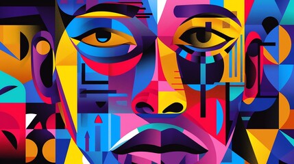 Sticker - An abstract portrait using geometric shapes and vibrant colors.