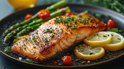 Poster - Grilled Salmon with Asparagus and Lemon