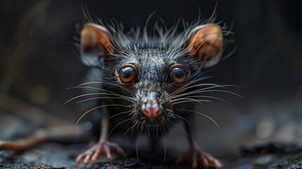 Poster - Close-Up Portrait of a Small, Black and Brown Mammal with Bushy Fur and Whiskers