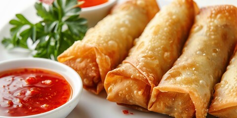 Canvas Print - Crispy Egg Rolls with Sweet and Sour Sauce