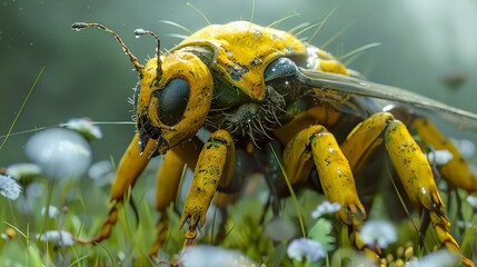 Close-Up Macro Photography of a Yellow Bee in Nature