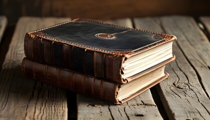 Wall Mural - Cozy Reading Nook with Vintage Leather Books and Fresh Coffee on Rustic Wooden Table