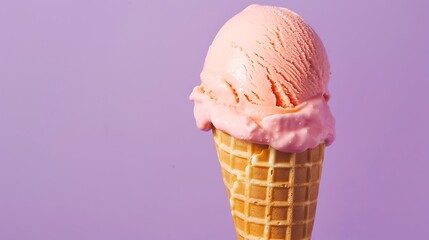 Wall Mural - Orange ice cream cone with pastel pink color paint against purple background