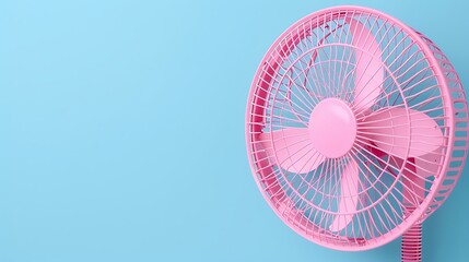 Wall Mural - pink electric fan on blue background