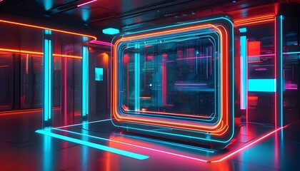 Wall Mural - Neon-Accented Futuristic Holographic Display for High-Tech Product Showcases