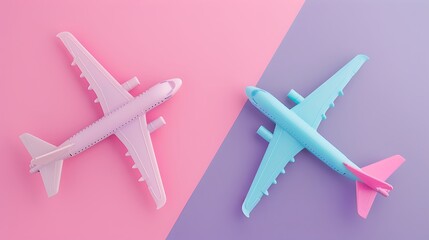 Wall Mural - plastic airplane toys on pink and purple background