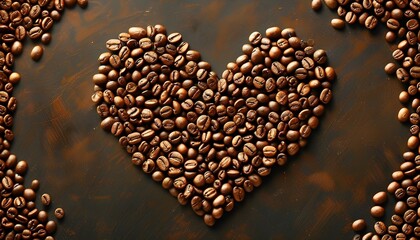 Wall Mural - Heart-Shaped Arrangement of Vibrant Coffee Beans Expressing Passion for Coffee