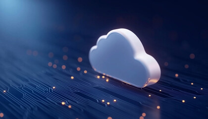 Poster - Cloud computing transfer big data on internet. futuristic digital technology.A glowing cloud icon on a circuit board, representing cloud technology and data transfer.