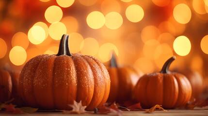 Poster - Festive Pumpkin Arrangement With Sparkling Accents And Autumnal Bokeh