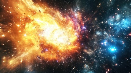 Wall Mural - A creative visual of the Big Bang, with particles and galaxies forming in an explosion of light and energy.