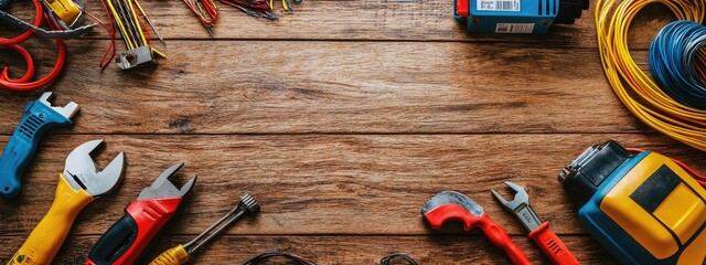 tools on wooden background top view. Selective focus