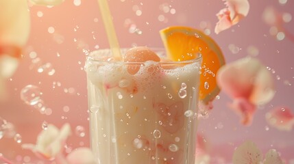 Sticker - Refreshing Peach Smoothie with Orange Slice and Flower Petals