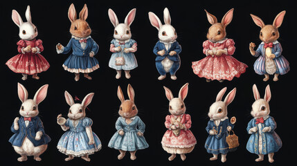 Poster - Cute Rabbits in Dresses.